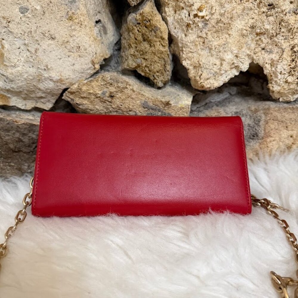 MARIO VALENTINO SPA Red Leather Chain Wallet Clutch V Logo - Picture 8 of 9